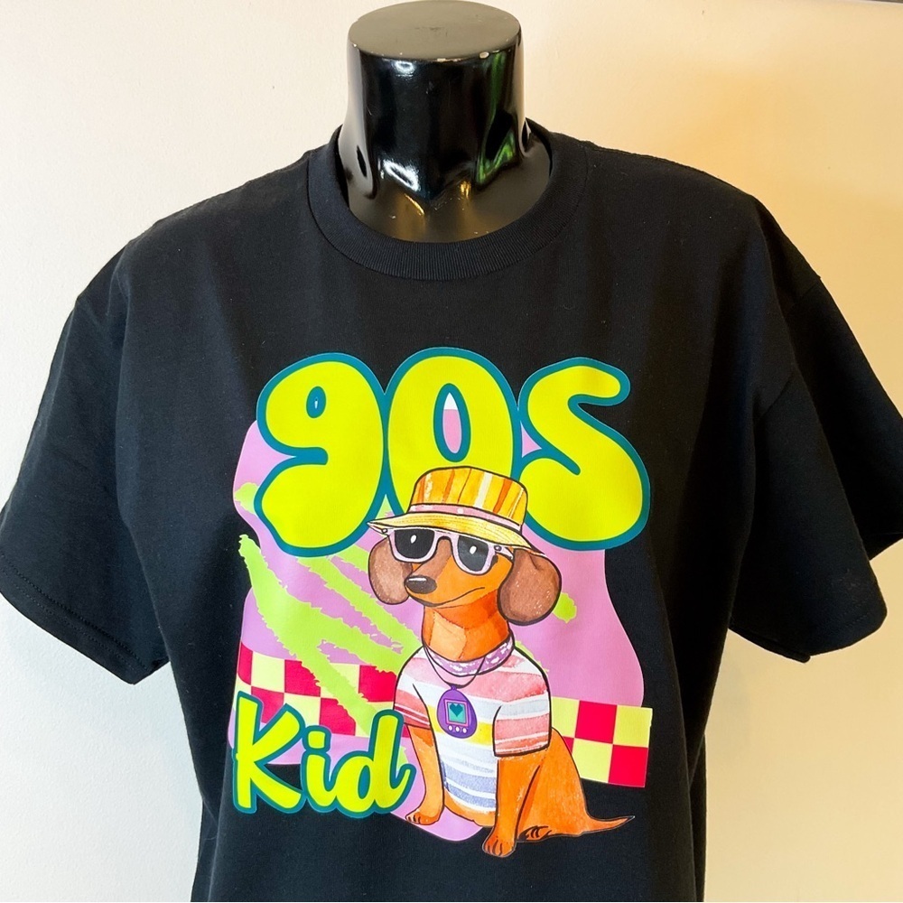 HANDMADE Doxie "90s Kid'" Black Cotton Tee - Picture 2 of 5